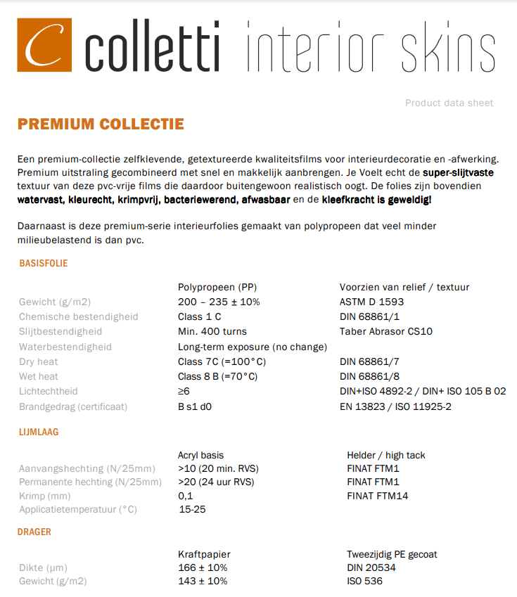 Specificaties interieur plakfolie